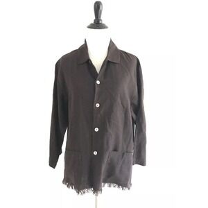 Chicos | Linen Button Front Shirt Womens Size 0 Brown Frayed Hem 3/4 Sleeves Top